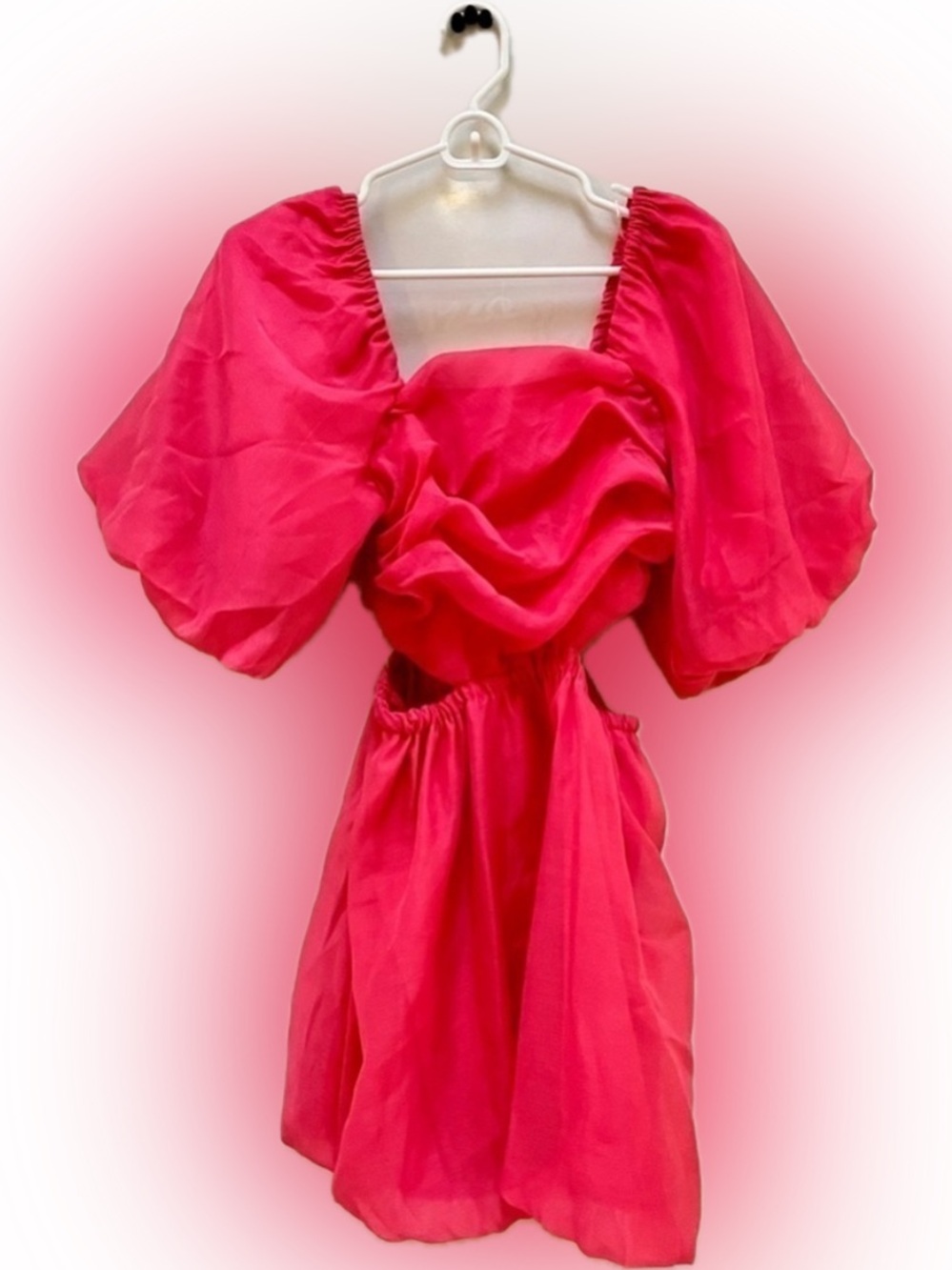 A New Day Hot Pink Puff Sleeve Cutout Bubble Hem Mini Dress NWT Barbiecore XS